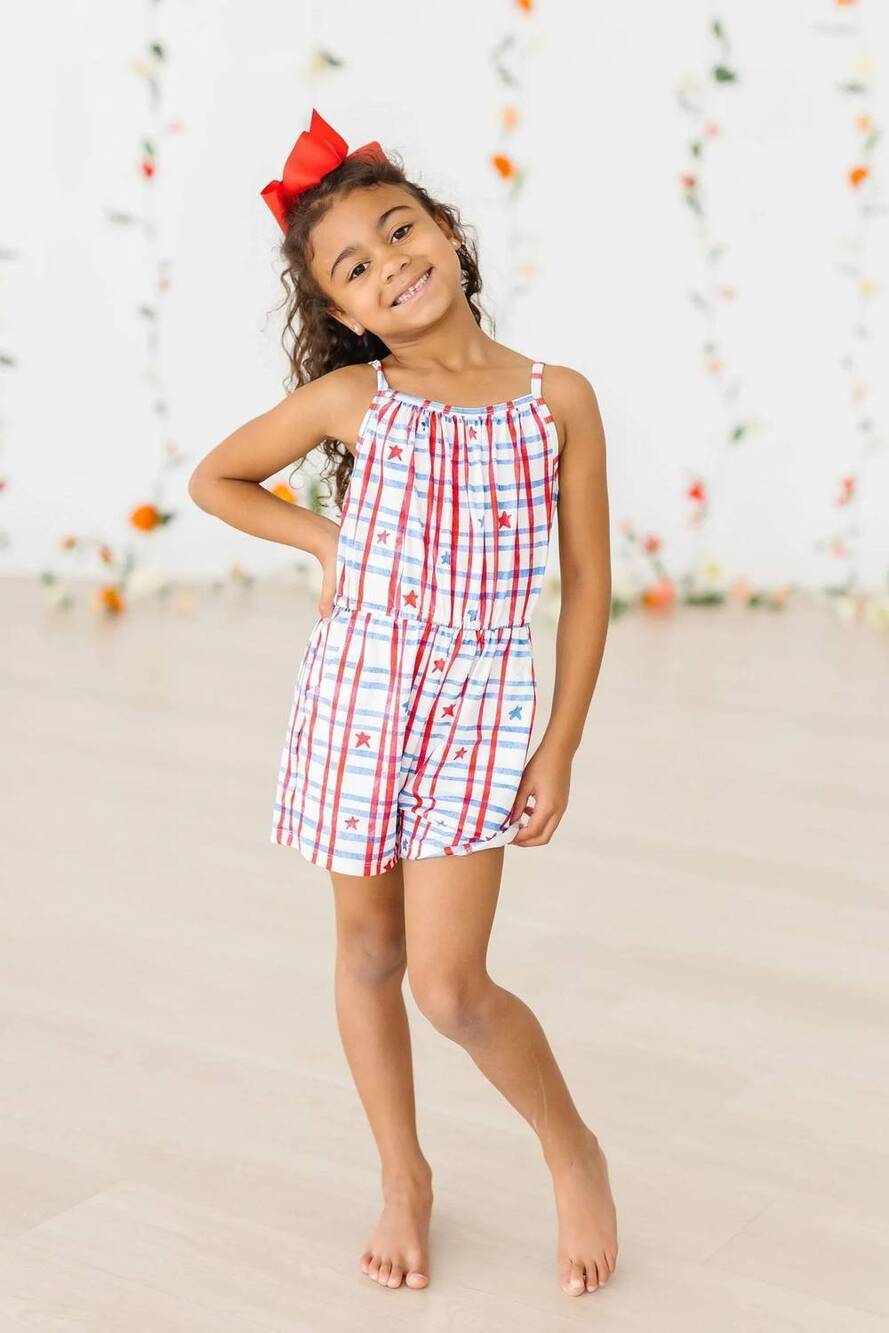 NEW MILA & ROSE girls stars & stripes romper in multi